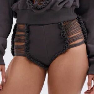 Charcoal Distressed High Waist Cutout Hot Shorts